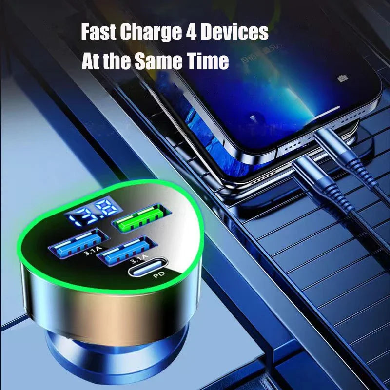 USB C Car Phone Charger Super Fast Charge in Car with LED Voltage Display