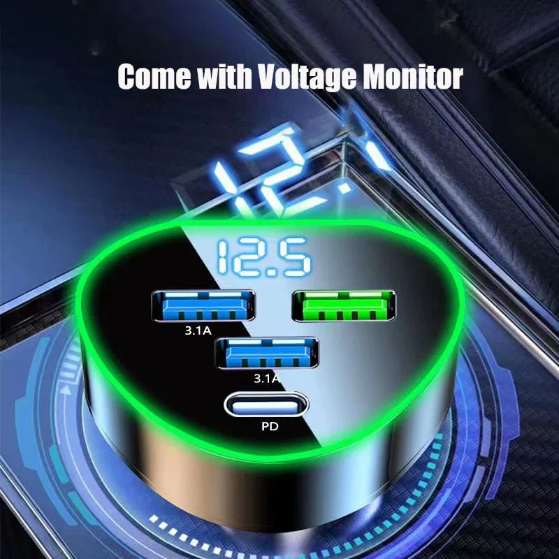 USB C Car Phone Charger Super Fast Charge in Car with LED Voltage Display