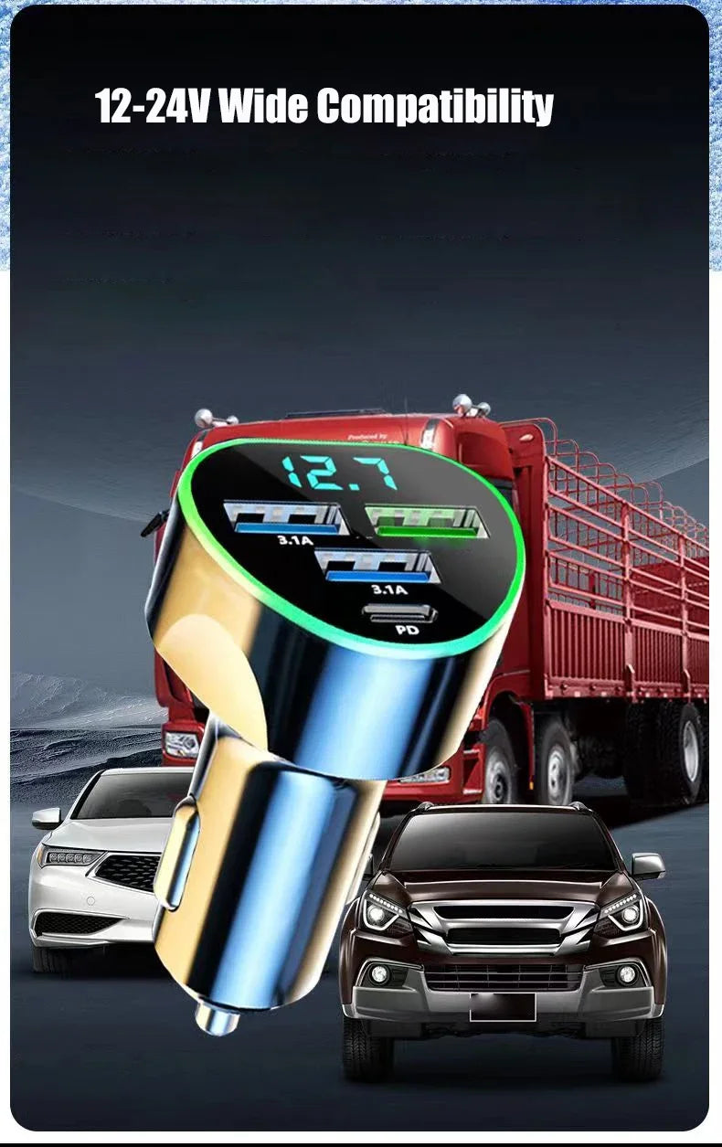 USB C Car Phone Charger Super Fast Charge in Car with LED Voltage Display