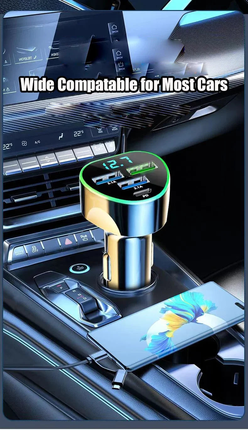 USB C Car Phone Charger Super Fast Charge in Car with LED Voltage Display