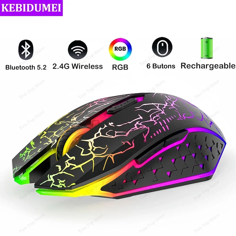 Bluetooth 5.2 Mouse RGB 2.4G Wireless Mouse Dual-Mode