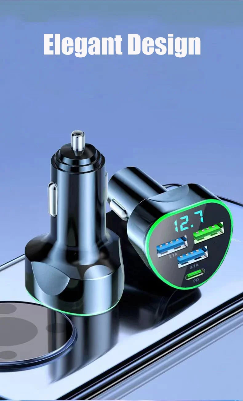 USB C Car Phone Charger Super Fast Charge in Car with LED Voltage Display