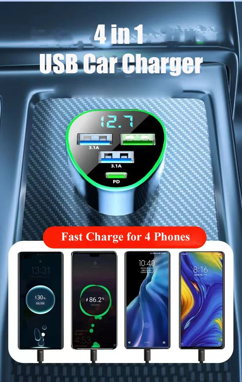 USB C Car Phone Charger Super Fast Charge in Car with LED Voltage Display