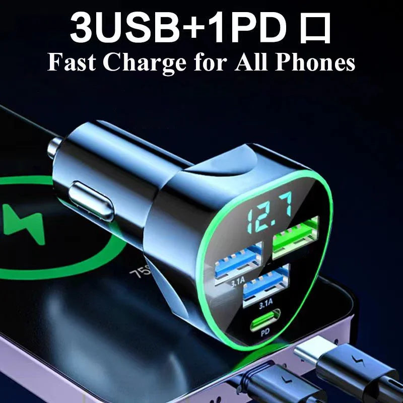 USB C Car Phone Charger Super Fast Charge in Car with LED Voltage Display