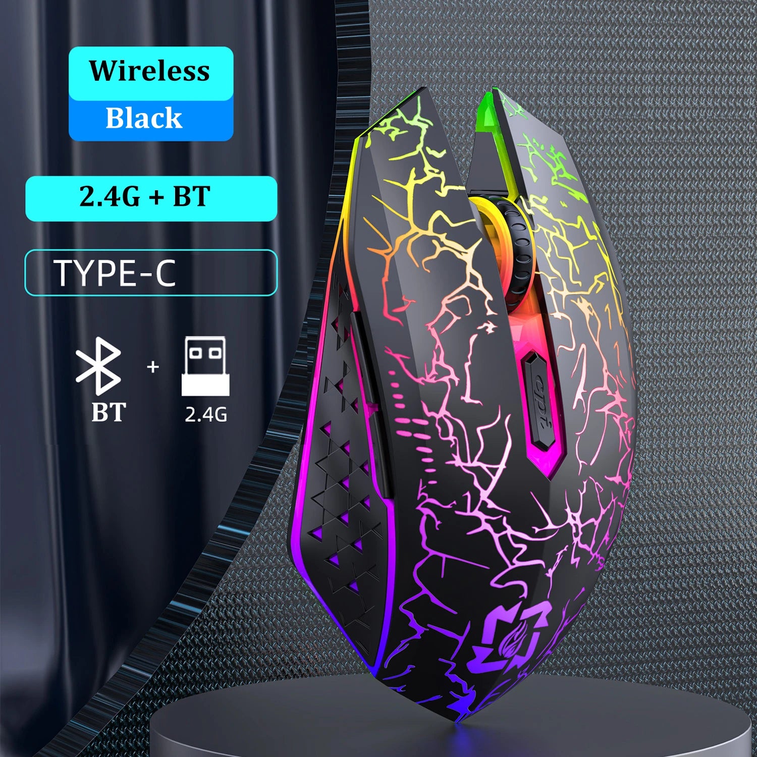 Bluetooth 5.2 Mouse RGB 2.4G Wireless Mouse Dual-Mode