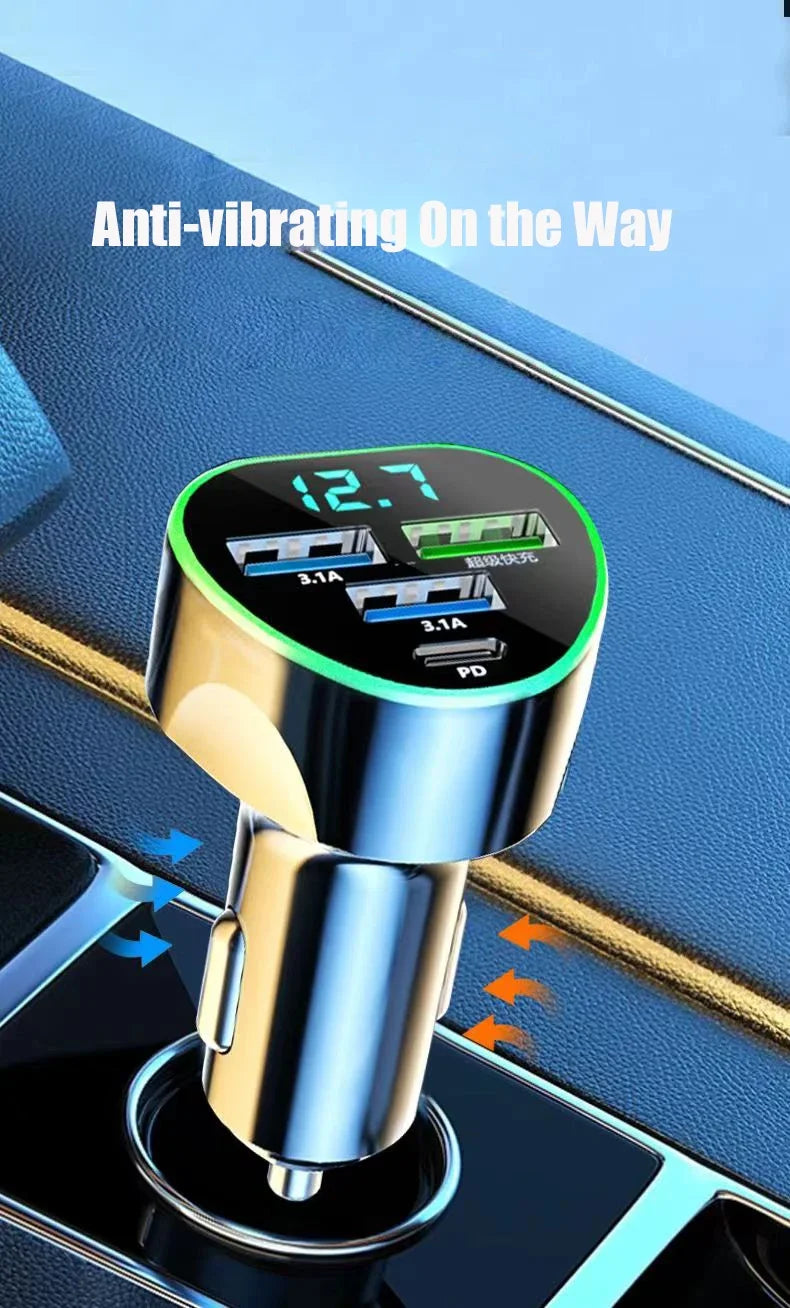 USB C Car Phone Charger Super Fast Charge in Car with LED Voltage Display