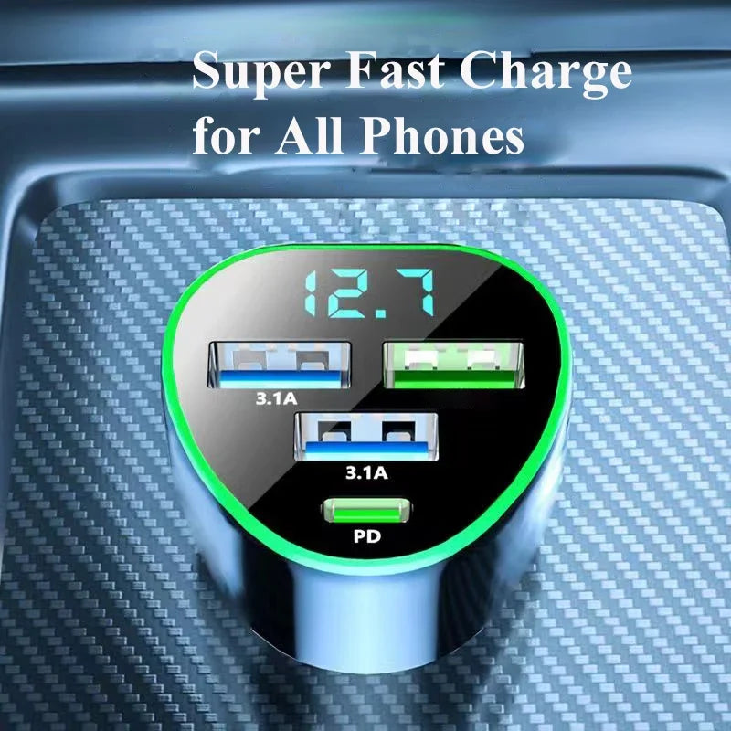 USB C Car Phone Charger Super Fast Charge in Car with LED Voltage Display