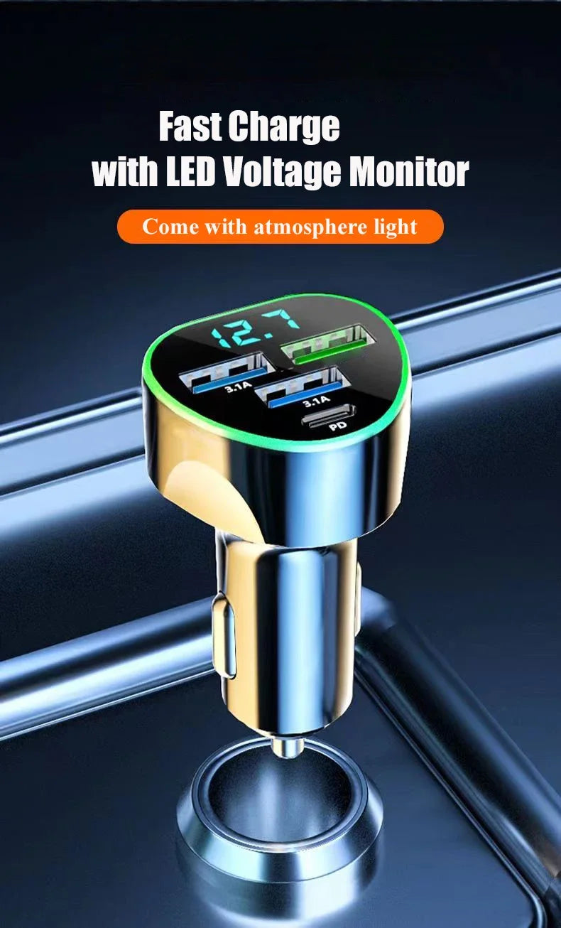 USB C Car Phone Charger Super Fast Charge in Car with LED Voltage Display