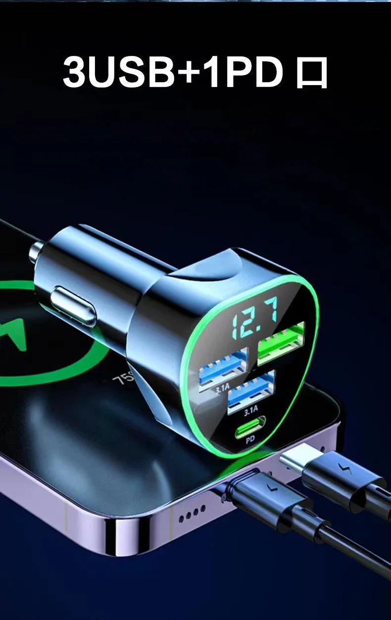 USB C Car Phone Charger Super Fast Charge in Car with LED Voltage Display