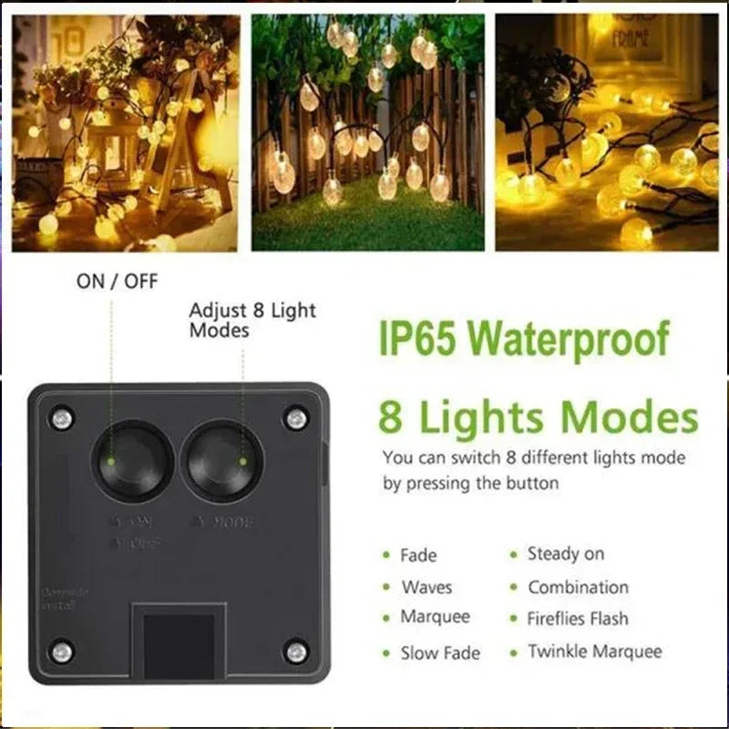 Solar String Lights Outdoor Crystal Fairy Light Christmas Garland