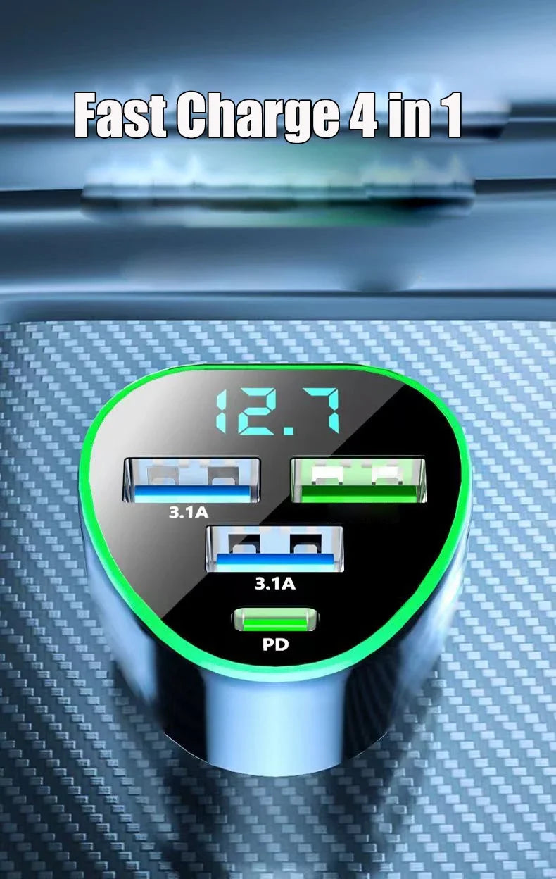 USB C Car Phone Charger Super Fast Charge in Car with LED Voltage Display