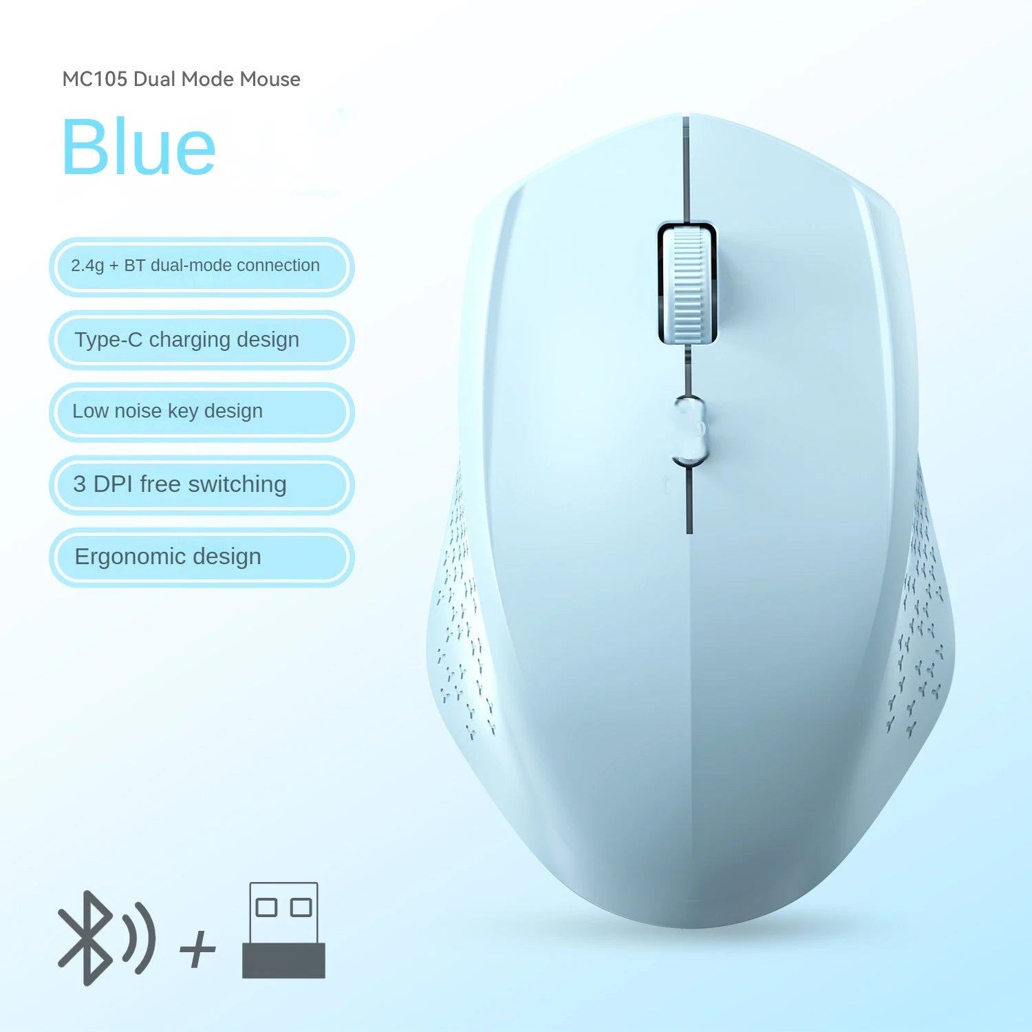 Bluetooth 5.2 Mouse 2.4G Wireless Mouse Dual-Mode Silent Mouse Rechargeable