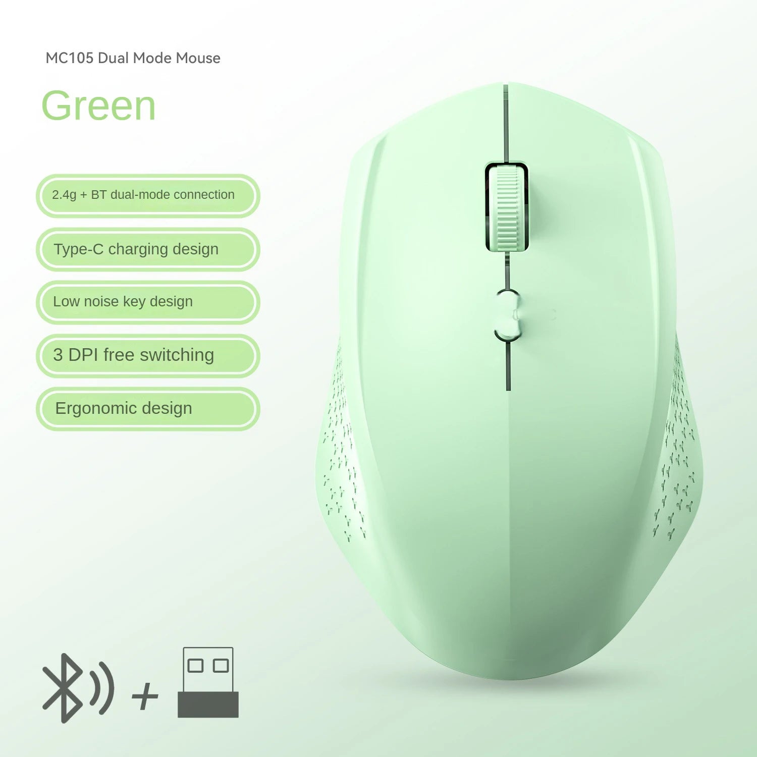Bluetooth 5.2 Mouse 2.4G Wireless Mouse Dual-Mode Silent Mouse Rechargeable